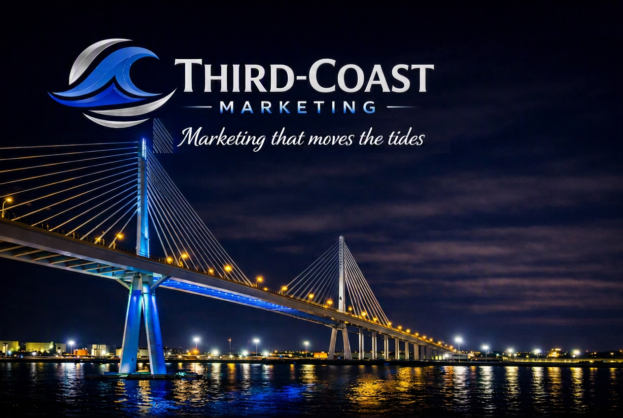 Third-Coast Marketing — Marketing that moves the tides, over the Corpus Christi Harbor Bridge at night